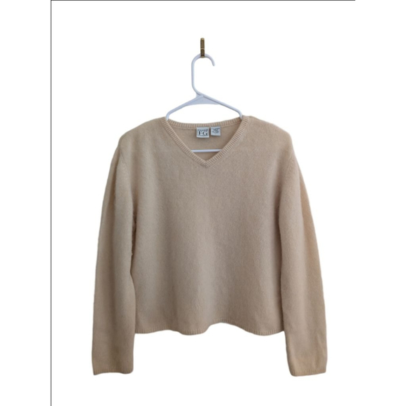 Women's FIELD GEAR Beige Cashmere V-Neck Sweater L, Made in Japan - Picture 2 of 6